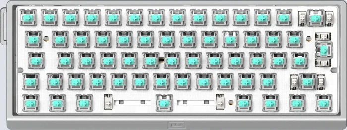 Wooting 60HE v2, Barebone Tastatur + HE Switch Set (Lekker Tikken Medium), ohne Tastenkappen, Aluminium, silber, ISO