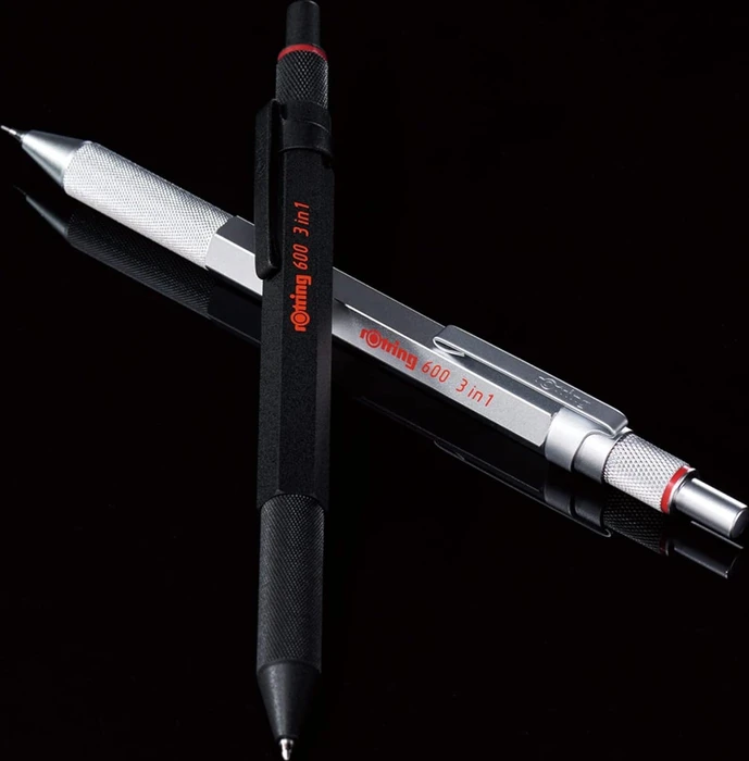 rOtring 600 3-in-1 Multi Pen Druckbleistift und Kugelschreiber silber/rot