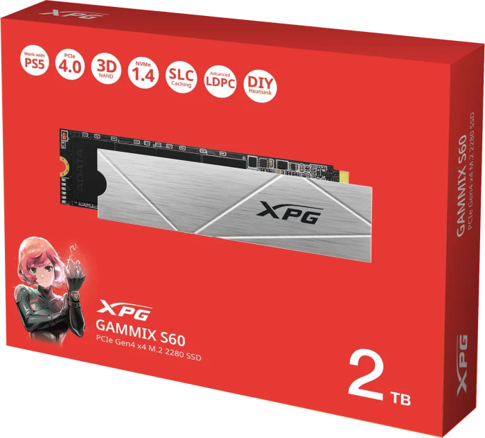 ADATA XPG Gammix S60 2TB, M.2 2280 / M-Key / PCIe 4.0 x4, Kühlkörper