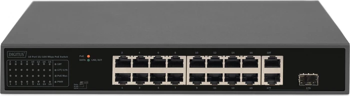Digitus DN-953 Rackmount Switch, 17x RJ-45, 1x RJ-45/SFP, 185W PoE+