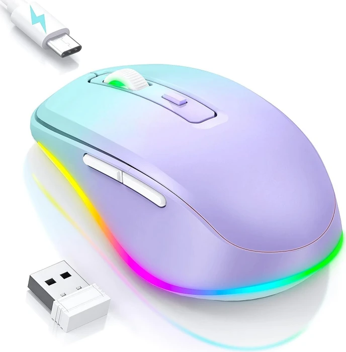 Seenda Rechargeable Wireless RGB Mouse mit Jiggler-Funktion, hellgrün/violett, USB