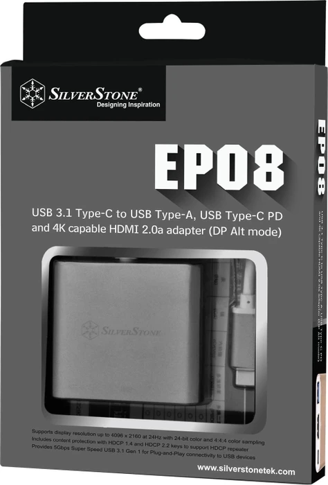 SilverStone EP08 USB 3.0 Typ-C auf HDMI Adapter, silber