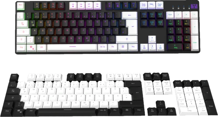 ISY IGK 6000 Gaming Tastatur, schwarz/weiß, LEDs RGB, Outemu Low-Profile Red, USB, DE