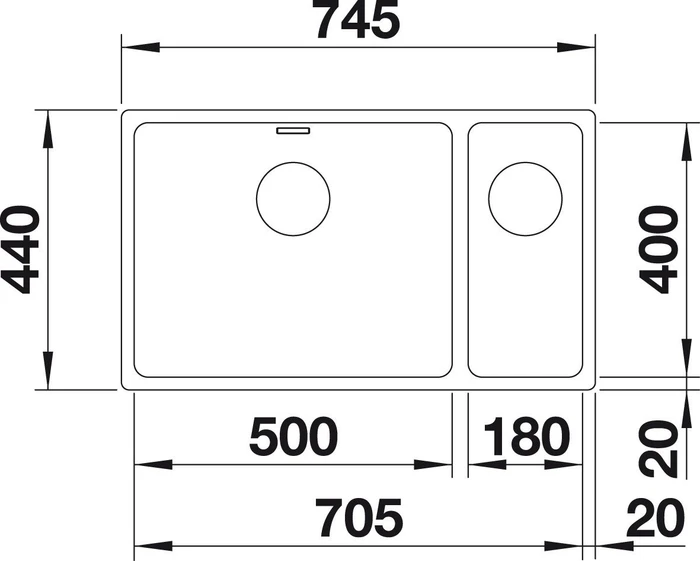 Blanco Andano 500/180-U InFino Unterbau Becken rechts edelstahl