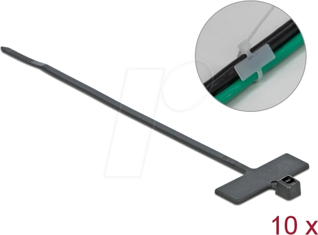 DeLOCK Kabelbinder mit Beschriftungsfeld, 2.5mm, 200mm, schwarz, 10 Stück