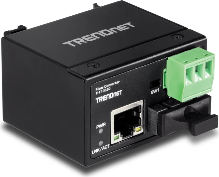 TRENDnet TI-F10S30 Hardened Industrial Railmount Media Converter, RJ-45, SC-Duplex 100Base-FX SM 30km