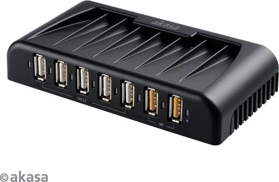 Akasa Connect 7 FC USB-Hub, 5x USB-A 2.0, USB 2.0 Mini-B [Buchse]