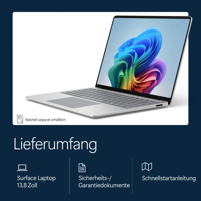 Microsoft Surface Laptop 8 13.8", Platinum, Snapdragon X2 Elite - X2E-78-100, 32GB RAM, 256GB SSD, DE, Business