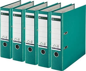 Leitz Qualitäts Ordner 2-Ring 180° Plastik, 80mm, A4, türkis, 5er-Pack