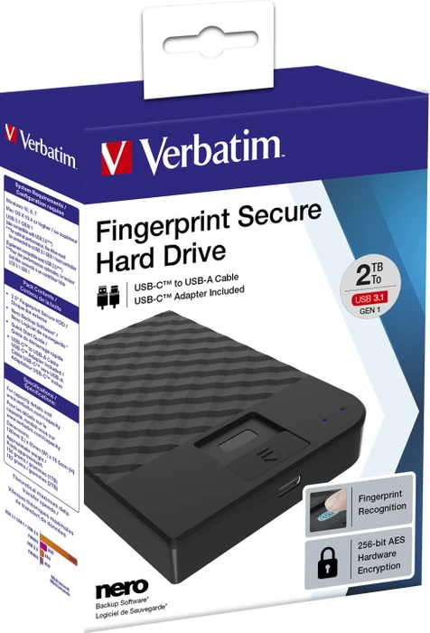 Verbatim Fingerprint Secure, 2TB, USB-C 3.0