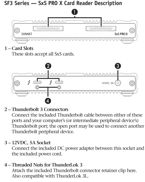 Sonnet SF3 Series - SxS PRO X Card Reader - Multi-Slot-Cardreader, Thunderbolt 3 [Buchse]