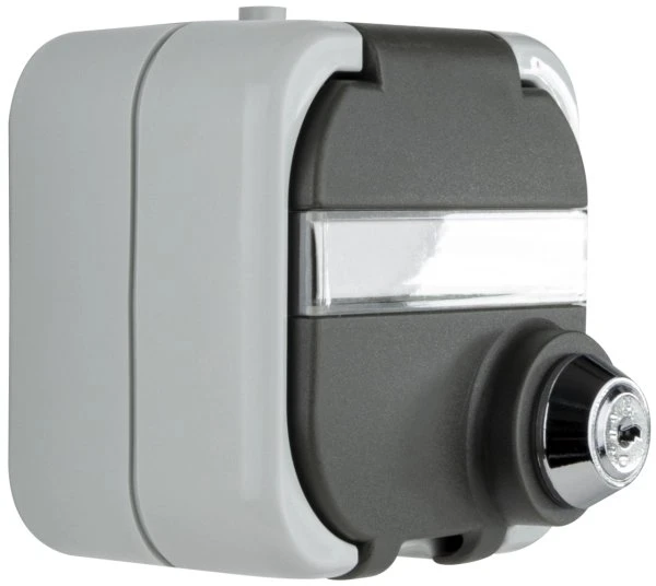 REV Ritter AquaTop Steckdose AP mit Schloss IP44, grau