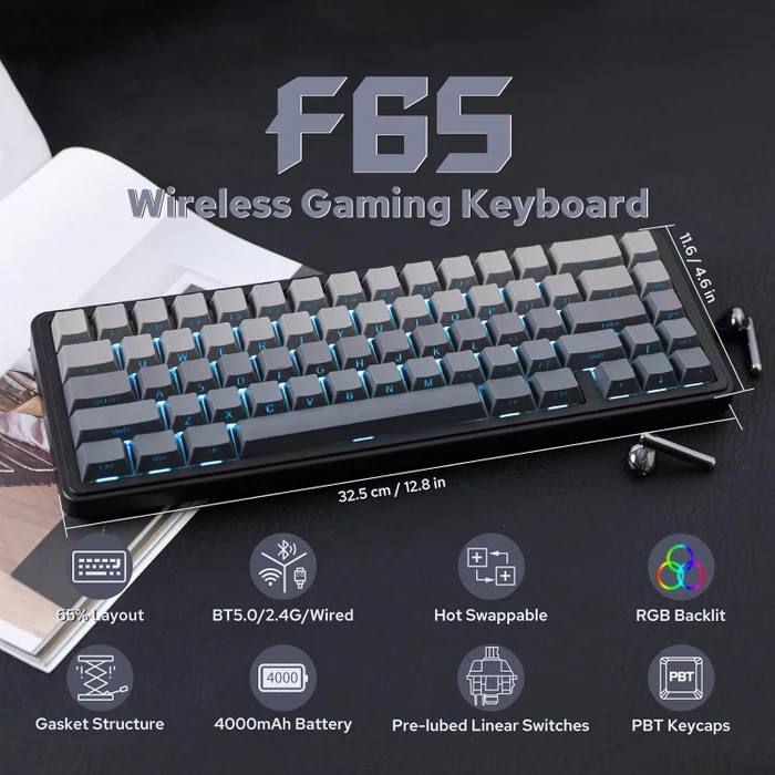 Epomaker x Aula F65, Black Gradient, LEDs RGB, hot-swap, Side-Printed, LEOBOG Reaper, USB/Bluetooth, US