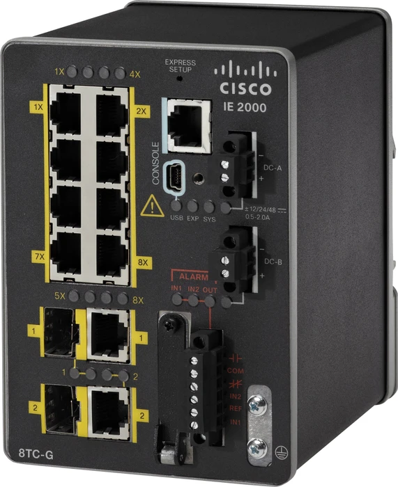 Cisco IE 2000 LAN Base Industrial Railmount Managed Switch, 8x RJ-45, 2x RJ-45/SFP