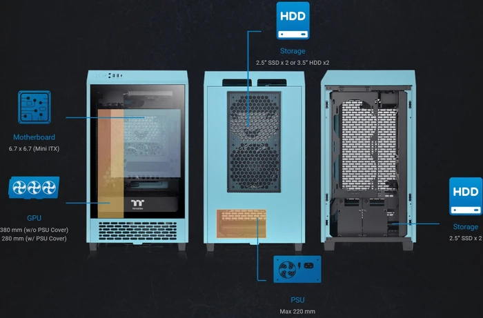 Thermaltake The Tower 200 Turquoise, türkis, Glasfenster, Mini-ITX