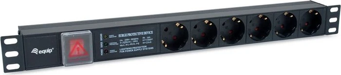 Equip 19" PDU Aluminium Steckdosenleiste, mit Schalter, Überspannungsschutz, 1HE, 6-fach, 16A/240V, schwarz, 1.8m
