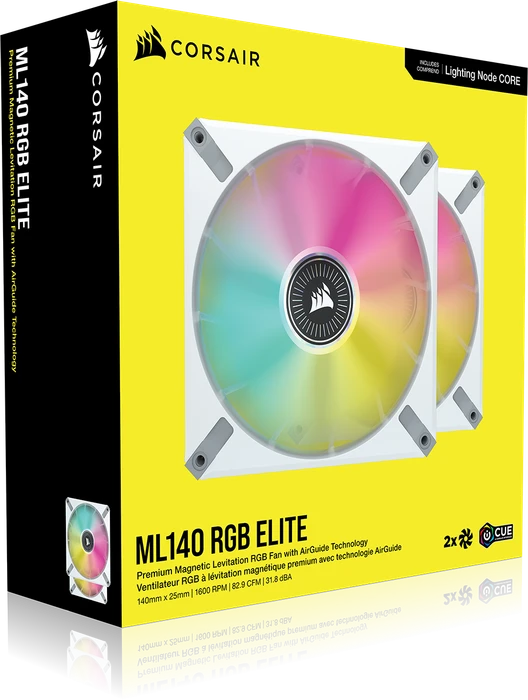 Corsair ML Series iCUE ML140 RGB Elite Dual Fan Kit, weiß, LED-Steuerung, 140mm, 2er-Pack