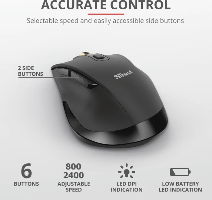 Trust Fyda Rechargeable Wireless Comfort Mouse schwarz, USB