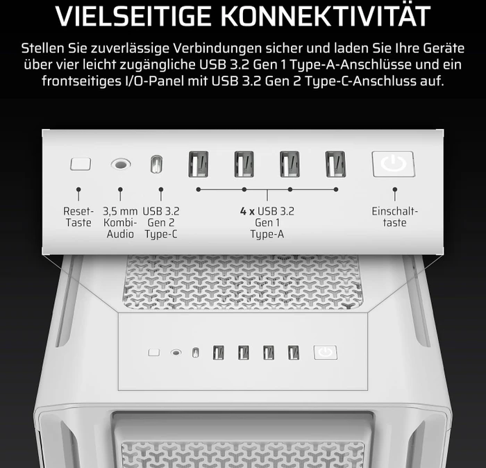 Corsair iCue 5000T TG, weiß, Glasfenster