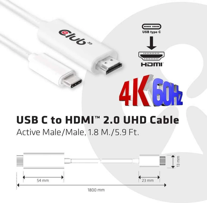 Club 3D aktives USB 3.1 Typ-C/HDMI 2.0 Kabel, 1.8m