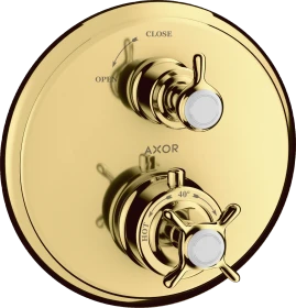 Hansgrohe Axor Montreux Thermostat Unterputz mit Kreuzgriff und Absperrventil polished gold optic