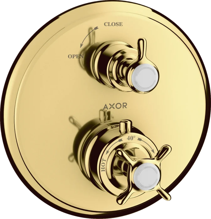 Hansgrohe Axor Montreux Thermostat Unterputz mit Kreuzgriff und Absperrventil polished gold optic