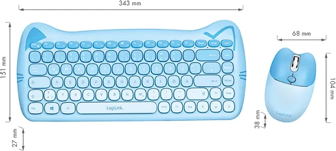 LogiLink Kitty Kindgerechtes Wireless Tastatur-Maus-Set, blau, USB, DE