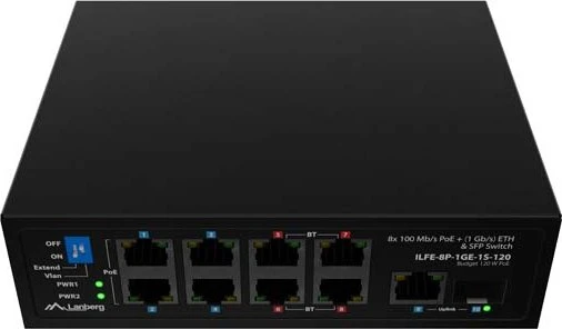 Lanberg ILFE Railmount Switch, 9x RJ-45, 1x SFP, 120W PoE++