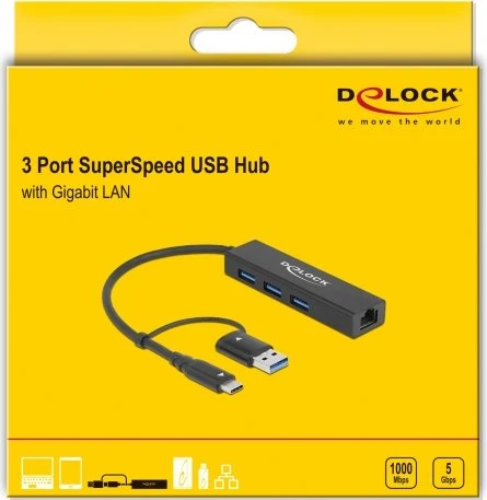 DeLOCK 3-Port USB-Hub, RJ-45, USB-A 3.0 [Stecker]
