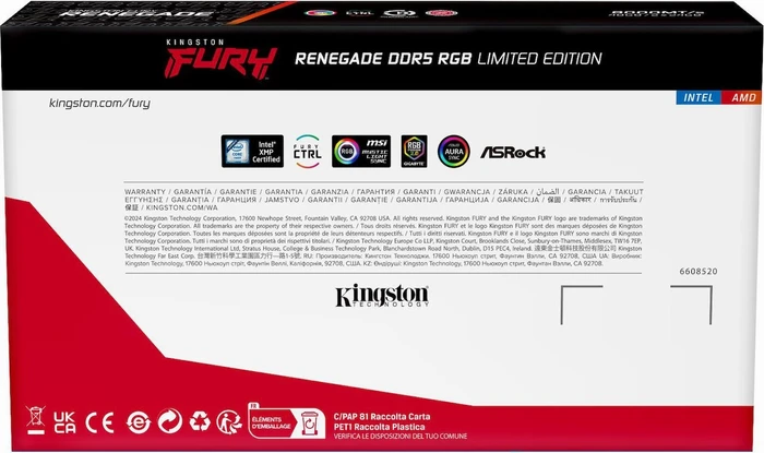 Kingston FURY Renegade RGB Limited Edition UDIMM 48GB Kit, DDR5-8000, CL36-48-48, 1RX8