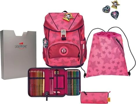 DerDieDas ErgoFlex Exklusiv Superflash Neon Star Schultaschen-Set, 5-tlg.