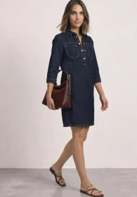 Street One Knielanges Denim Kleid mit 3/4 Arm Kleid rinse soft washed (Damen)