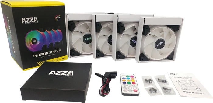 AZZA Hurricane II Digital RGB, LED-Steuerung, Fernbedienung, 120mm, 4er-Pack