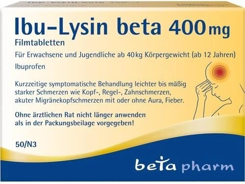 betapharm Ibu-Lysin beta 400mg Filmtabletten, 50 Stück
