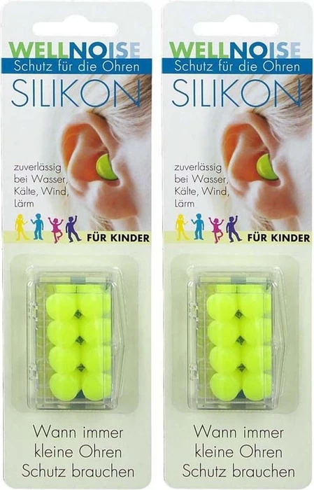 Wellneuss Wellnoise Kinder Ohrstopfen im Blister neongelb, 16 Stück (2x 8 Stück)