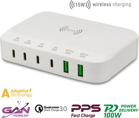 4smarts 7in1 GaN Ladestation 100W mit Wireless Charger weiß