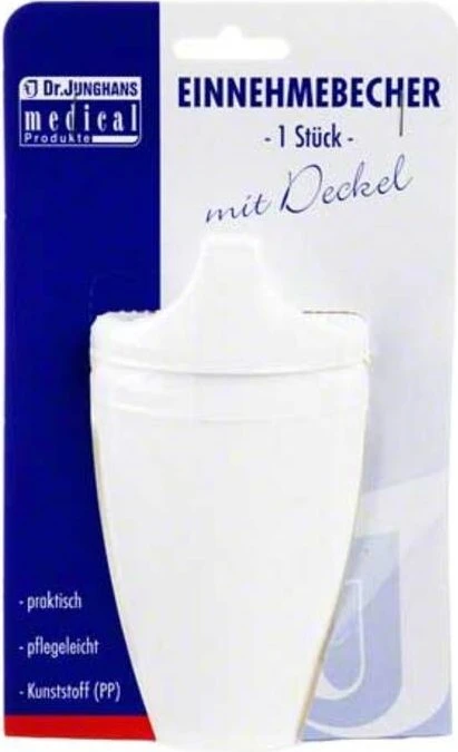 Dr. Junghans Medical Einnehmebecher mit 2 Griffen und 2x Deckel 4+12mm weiß, 250ml