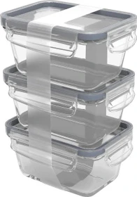 Rotho Click & Lock Glas Kühlschrankdose Aufbewahrungsbehälter 500ml horizontblau, 3 Stück