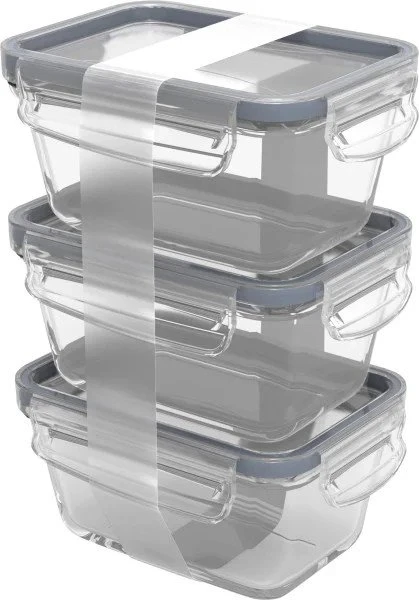 Rotho Click & Lock Glas Kühlschrankdose Aufbewahrungsbehälter 500ml horizontblau, 3 Stück