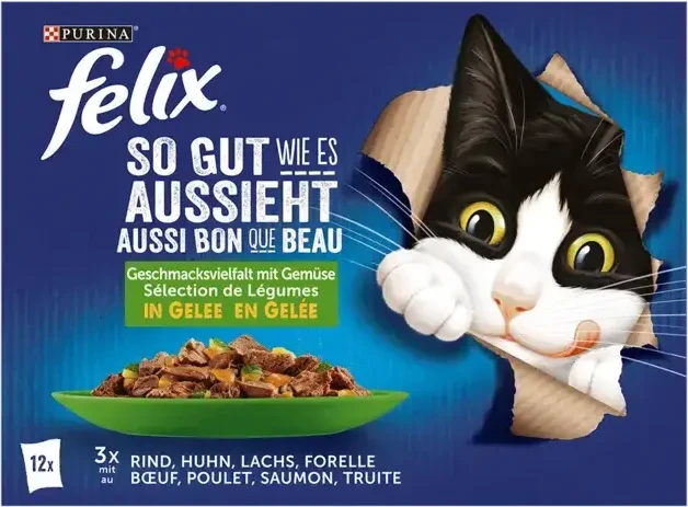 Purina Felix So gut wie es aussieht Gemüse, Geschmacksvielfalt mit Gemüse, 2.04kg (24x 85g)