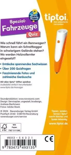 Ravensburger tiptoi Spiel: Wieso? Weshalb? Warum? Quiz - Spezialfahrzeuge