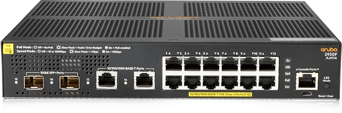 HPE Aruba 2930F 12G Desktop Gigabit Managed Switch, 14x RJ-45, 2x SFP+, 139W PoE+