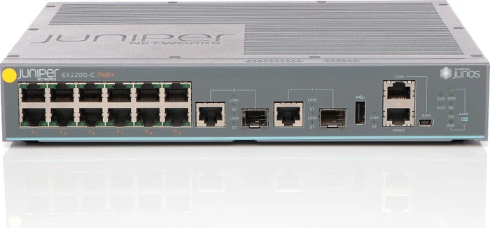 Juniper EX2200-C Desktop Gigabit Managed Switch, 12x RJ-45, 2x RJ-45/SFP, 100W PoE+