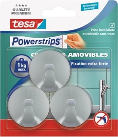 tesa Powerstrips Haken small rund chrom, 3 Stück