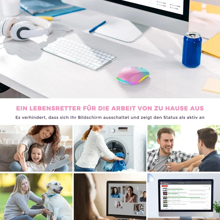Seenda Rechargeable Wireless RGB Mouse mit Jiggler-Funktion, türkis/rosa, USB