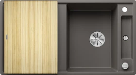 Blanco Axia III 5 S InFino Einbau Becken reversibel mit Ablauffernbedienung vulkangrau inkl. Holzschneidebrett