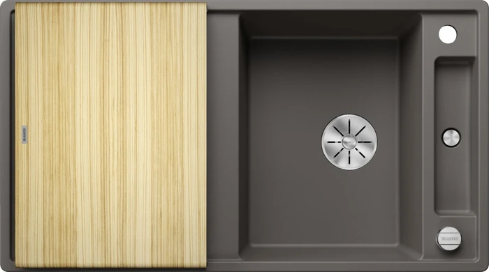 Blanco Axia III 5 S InFino Einbau Becken reversibel mit Ablauffernbedienung vulkangrau inkl. Holzschneidebrett