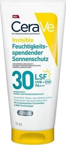 CeraVe Invisible Feuchtigkeitsspendender Sonnenschutz LSF30, 75ml