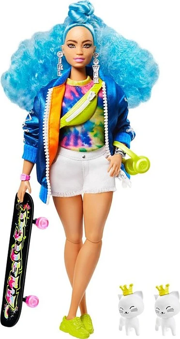 Mattel Barbie - Extra mit blauen Haaren und Skateboard Curvy
