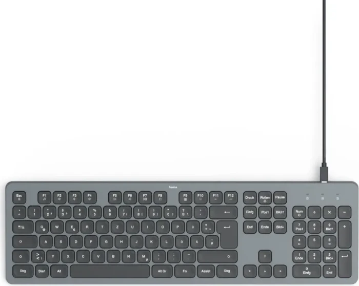Hama CK-400 USB-Tastatur, schwarz/grau, LEDs weiß, USB, DE